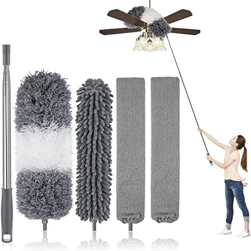 Dusters for Cleaning, Retractable Microfiber Gap Dust Cleaner with Extension Pole 30'' to 100'', Reusable Bendable Long Handle Feather Duster Kit for Cleaning High Ceiling Fan, Furniture, Blinds, Car - 7