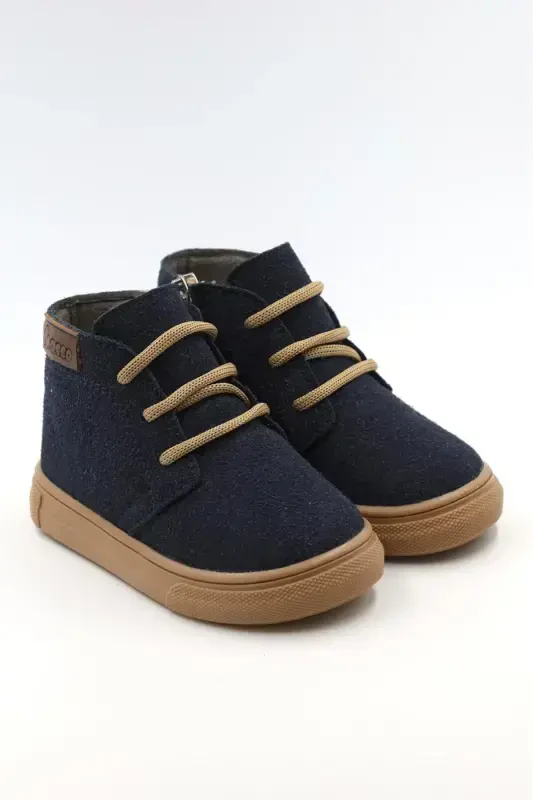 Dusty Orthopedic Zippered Lace-up Girls-Boys Boot Shoe-NAVY BLUE - MACCO SHOES