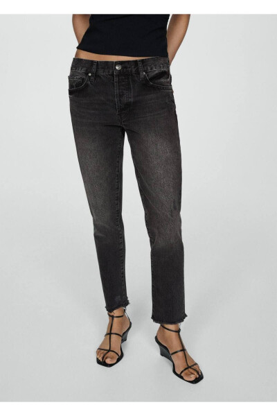Düşük Belli Paçaları Yırtıklı Girfriend Jean Pantolon - Siyah denim - 1