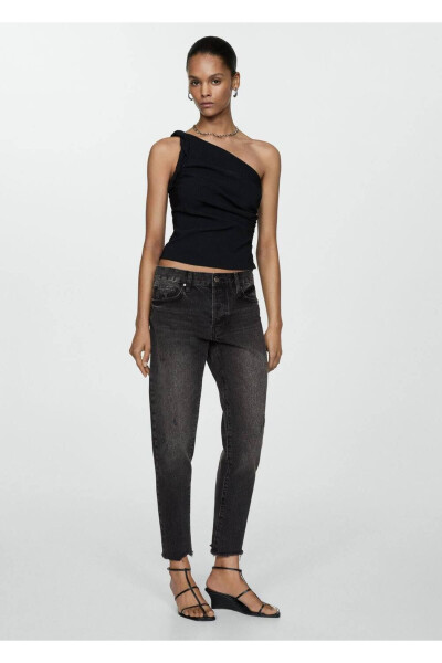 Düşük Belli Paçaları Yırtıklı Girfriend Jean Pantolon - Siyah denim - 2