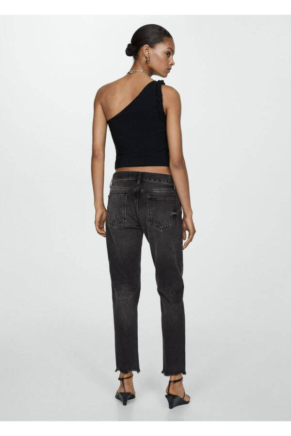 Düşük Belli Paçaları Yırtıklı Girfriend Jean Pantolon - Siyah denim - 4