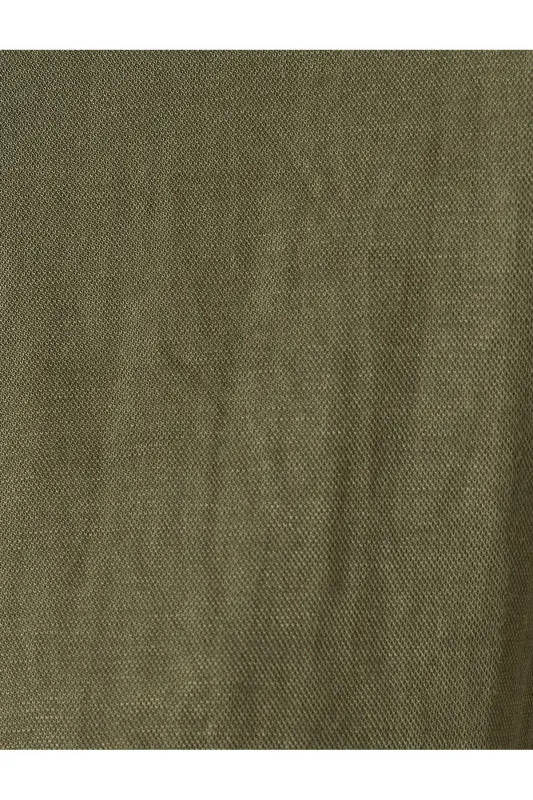 Düşük Omuz Kısa Kollu Bluz Rahat Kalıp Yuvarlak Yaka-Haki - 6