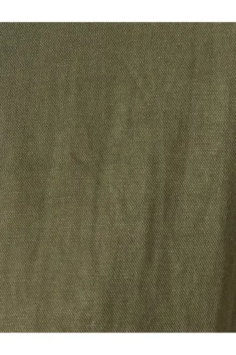 Düşük Omuz Kısa Kollu Bluz Rahat Kalıp Yuvarlak Yaka-Haki - 6