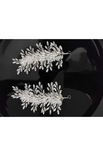 Duvak Gelin Kına Düğün Ve Nişan Tacı Incili Kristal Boncuklu Tamamen El Yapımıdır-PARLAK BEYAZ - 2