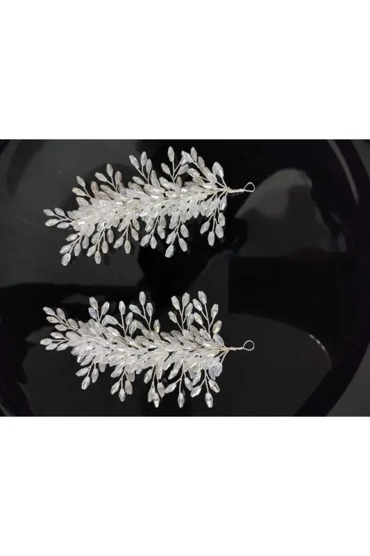 Duvak Gelin Kına Düğün Ve Nişan Tacı Incili Kristal Boncuklu Tamamen El Yapımıdır-PARLAK BEYAZ - 2