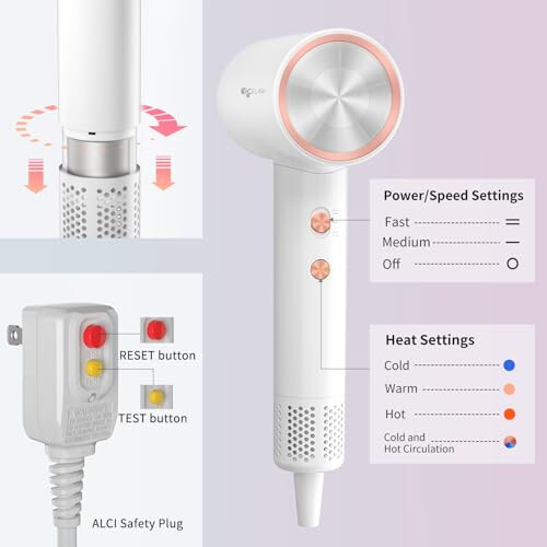 Duvar Askılı Yüksek Hızlı İyonik Saç Kurutma Makinesi Manyetik - Profesyonel Saç Kurutma Makinesi 110.000 RPM Fırsız Motor Hızlı Kurutma için, 1400W 4Sıcaklık / 2Hız Ayarı Düşük Sesli Termo Kontrollü Saç Kurutma Makinesi - 6