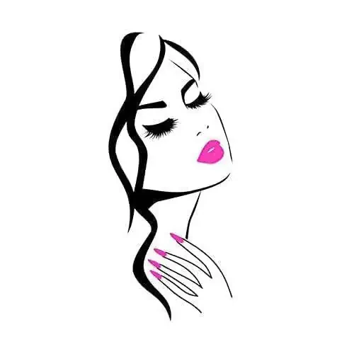 Beauty Salon Wall Decal – Girl Face & Red Lips Art Sticker for Barber Shop, Nail Salon, and Home Decor – Removable Vinyl Mural for Hairstyle Decoration M-73 (Black +Pink Lips, 40X90CM) - 2