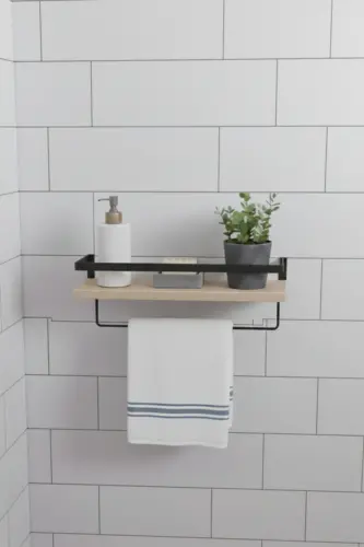 Duvar Rafı Metal Ahşap Banyo Düzenleyici | Havluluk Banyo Rafı Dekoratif Duvar Rafı Çok Amaçlı-AHŞAP TEK ASKILI - 4