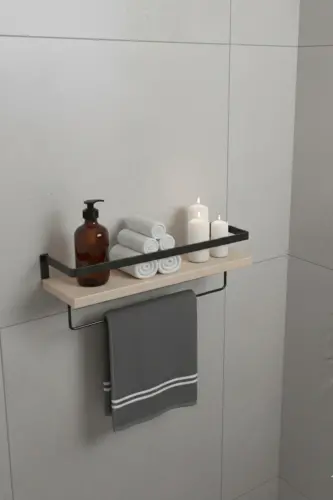 Duvar Rafı Metal Ahşap Banyo Düzenleyici | Havluluk Banyo Rafı Dekoratif Duvar Rafı Çok Amaçlı - AHŞAP TEK ASKILI 