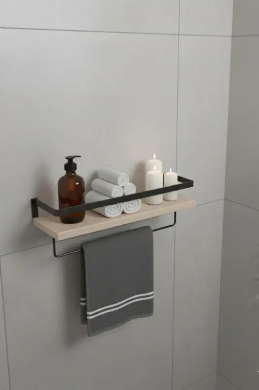 Duvar Rafı Metal Ahşap Banyo Düzenleyici | Havluluk Banyo Rafı Dekoratif Duvar Rafı Çok Amaçlı - AHŞAP TEK ASKILI - MILONSA