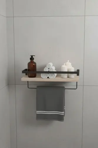 Duvar Rafı Metal Ahşap Banyo Düzenleyici | Havluluk Banyo Rafı Dekoratif Duvar Rafı Çok Amaçlı-AHŞAP TEK ASKILI - MILONSA (1)