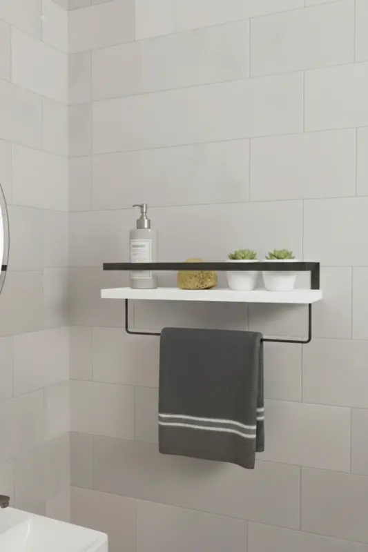 Duvar Rafı Metal Ahşap Banyo Düzenleyici | Havluluk Banyo Rafı Dekoratif Duvar Rafı Çok Amaçlı-BEYAZ TEK ASKILI - 2