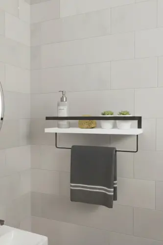 Duvar Rafı Metal Ahşap Banyo Düzenleyici | Havluluk Banyo Rafı Dekoratif Duvar Rafı Çok Amaçlı - BEYAZ TEK ASKILI - MILONSA (1)