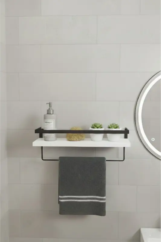 Duvar Rafı Metal Ahşap Banyo Düzenleyici | Havluluk Banyo Rafı Dekoratif Duvar Rafı Çok Amaçlı-BEYAZ TEK ASKILI - 3