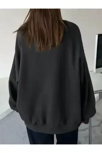 Düz Bisiklet Yaka Sweat - Siyah - BÜYÜKBEDENIZ (1)