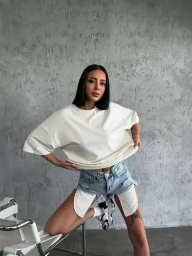 Düz Biskilet Yaka  T-shirt - Beyaz - BÜYÜKBEDENIZ (1)