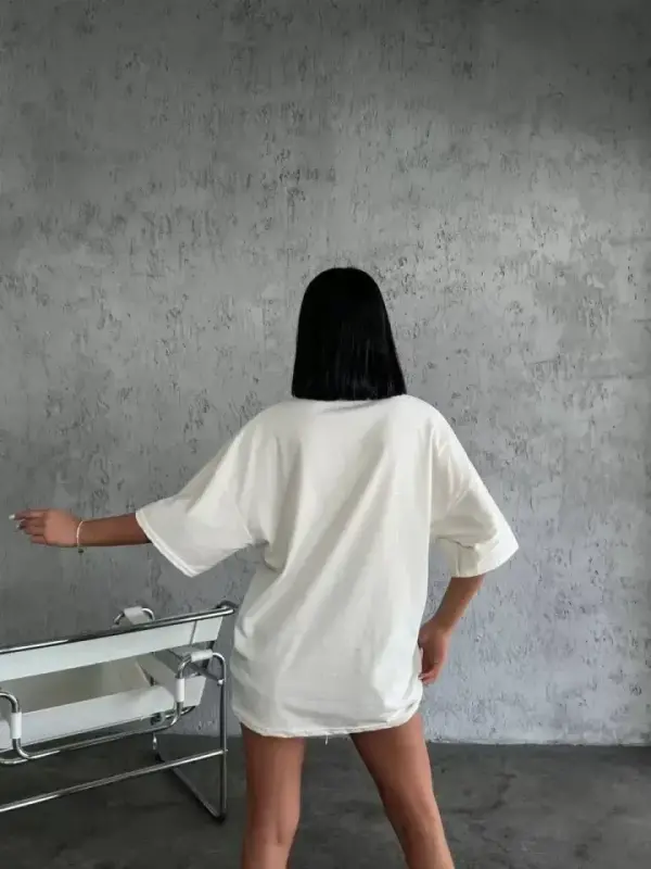 Düz Biskilet Yaka  T-shirt - Beyaz - 4