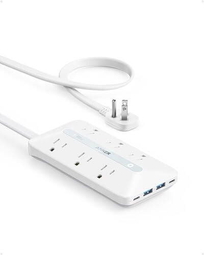 Anker Flat Plug Power Strip(300J), 20W USB C Power Strip, 10-in-1 Ultra Thin Power Strip with 6 AC, 2 USB A/2 USB C,5feet Extension Cord, Desk Charging Station,Home Office College Dorm Essentials - 1