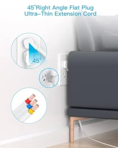 Flat Plug Power Strip, HANYCONY Ultra Thin Extension Cord, 6 Outlets 3 USB Ports(2 USB C), 5ft Multiple Outlet Extender with Wall Mount No Surge Protector for Dorm Room, Cruise, Travel Essentials - 6