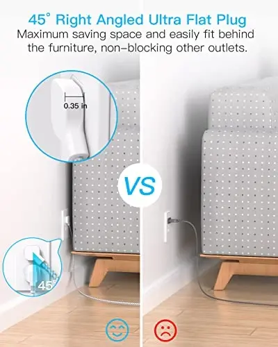 Flat Plug Power Strip, 6ft Ultra Flat Extension Cord - 3 Outlets 4 USB Ports (2 USB C) 22.5W/4.5A Desktop Charging Station, Power Strip No Surge Protection for Cruise Ship, Dorm Room Travel Essentials - 2