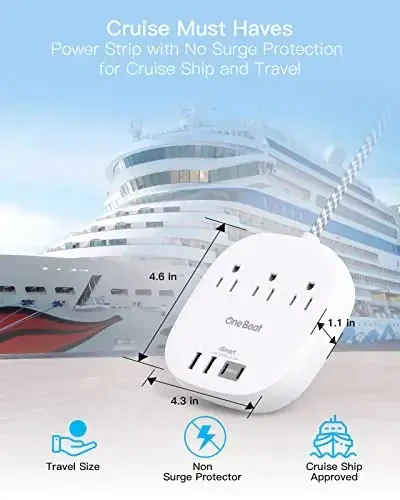 Flat Plug Power Strip, 6ft Ultra Flat Extension Cord - 3 Outlets 4 USB Ports (2 USB C) 22.5W/4.5A Desktop Charging Station, Power Strip No Surge Protection for Cruise Ship, Dorm Room Travel Essentials - 4