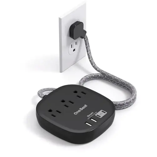 Flat Plug Power Strip, 6ft Flat Extension Cord - 3 Outlets 4 USB Ports (2 USB C) 22.5W/4.5A Desktop Charging Station, Power Strip No Surge Protection for Cruise Ship, Dorm Room Travel Essentials - BK - 2