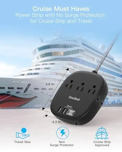 Flat Plug Power Strip, 5ft Ultra Flat Extension Cord - 3 Outlets 4 USB Ports (2 USB C) 22.5W/4.5A Desktop Charging Station, No Surge Protection for Cruise Ship, Dorm Room Travel Essentials - 4