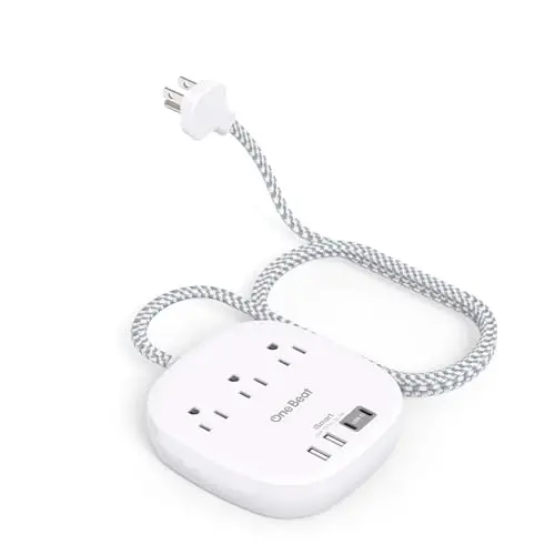 Flat Plug Power Strip, 6ft Flat Extension Cord - 3 Outlets 4 USB Ports (2 USB C) 22.5W/4.5A Desktop Charging Station, Power Strip with Surge Protection for College Dorm Room Travel Essentials - 1