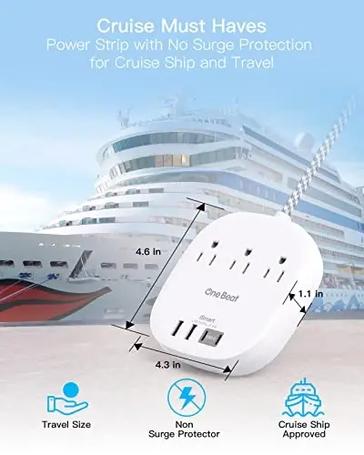 Flat Plug Power Strip, Short Extension Cord 1 Ft - 3 Outlets 4 USB Ports (2 USB C) 22.5W/4.5A Desktop Charging Station, Power Strip No Surge Protection for Cruise Ship, Dorm Room Travel Essentials - 5