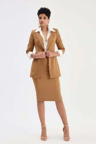 Düz Kalem Etek - Açık Camel - AÇIK CAMEL - 3