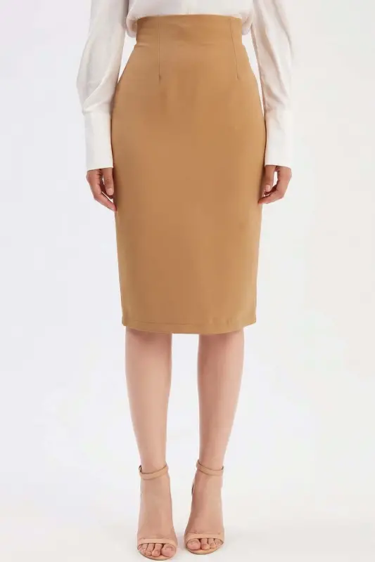 Düz Kalem Etek - Açık Camel - AÇIK CAMEL - 4