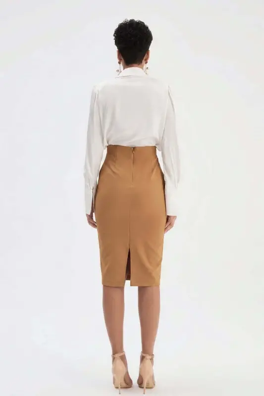 Düz Kalem Etek - Açık Camel - AÇIK CAMEL - 6