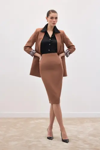 Düz Kalem Etek - Camel-CAMEL - SATEEN (1)