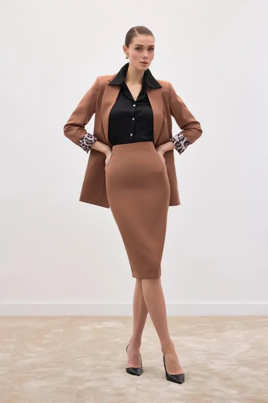 Düz Kalem Etek - Camel-CAMEL - 2