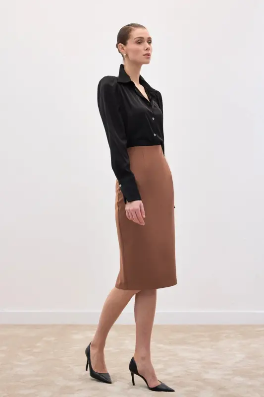 Düz Kalem Etek - Camel-CAMEL - 3