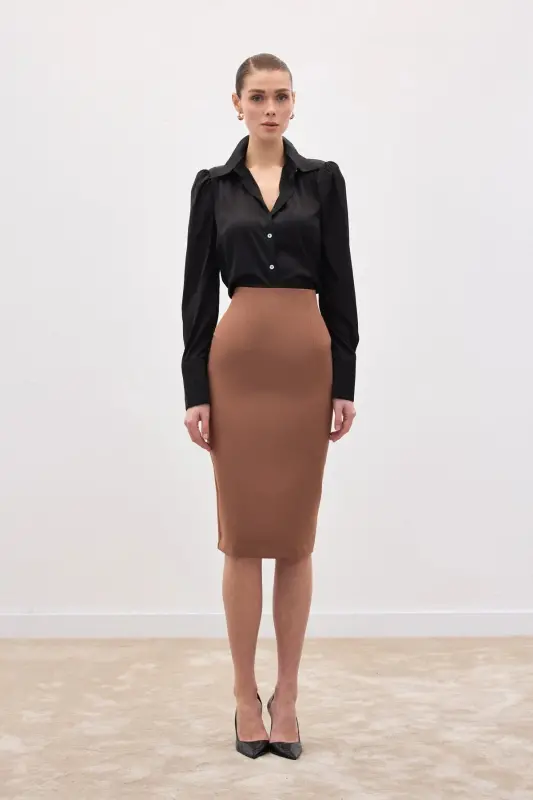 Düz Kalem Etek - Camel-CAMEL - 4