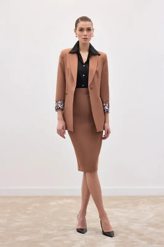 Düz Kalem Etek - Camel-CAMEL - 5