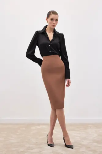 Düz Kalem Etek - Camel-CAMEL - 6