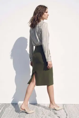 Düz Kalem Etek - Haki - Haki - SATEEN (1)