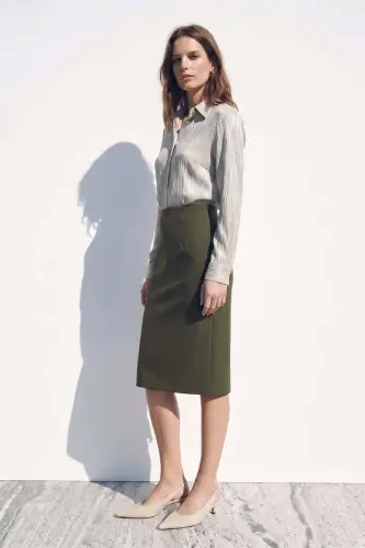 Düz Kalem Etek - Haki - Haki - 3