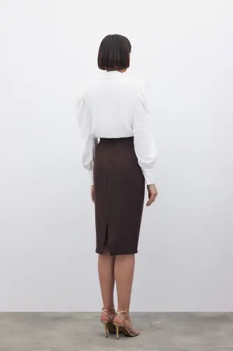 Düz Kalem Etek - Kahve-KAHVE - 6