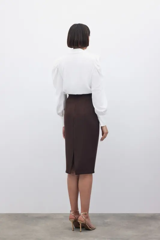 Düz Kalem Etek - Kahve-KAHVE - 6