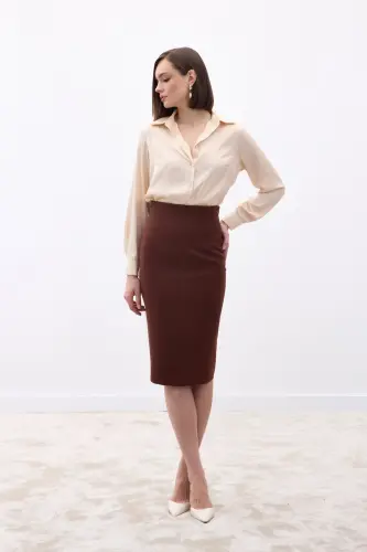 Düz Kalem Etek - Kahve - KAHVE - 3