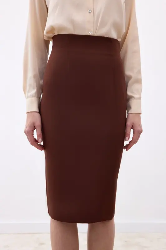 Düz Kalem Etek - Kahve - KAHVE - 6