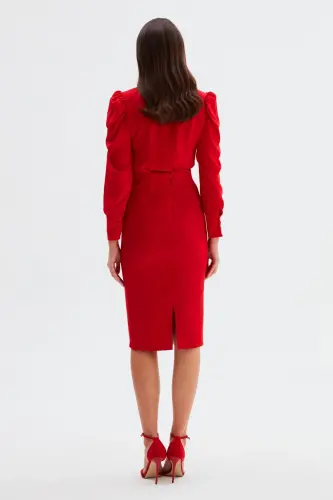 Düz Kalem Etek - Kırmızı-KIRMIZI - 6