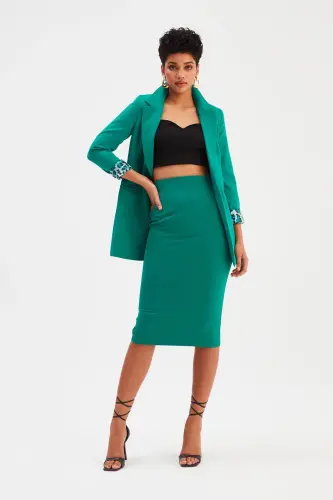 Düz Kalem Etek - Zümrüt-ZÜMRÜT 