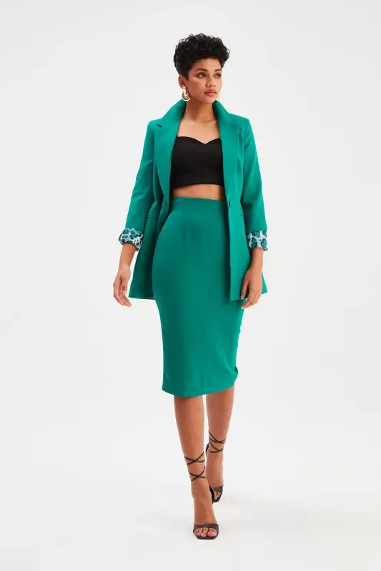 Düz Kalem Etek - Zümrüt-ZÜMRÜT - 3