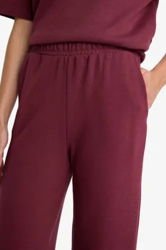 Straight Fit Geniş Bol Paça Basic Düz Cepli Eşofman Altı-Bordo - 6