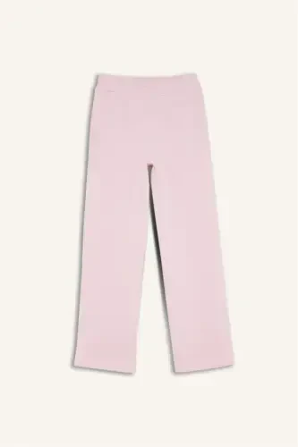 Straight Fit Basic Düz Cepli Yüksek Bel Eşofman Altı-Açık Pembe - 1