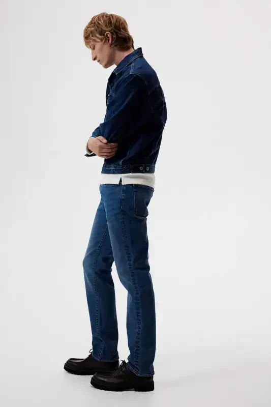 Straight Regular Jeans-Koyu kot mavisi - 4